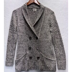 Effeci Women's Knit Cardigan Sweater Size Med Gray Double Button Shawl Pockets